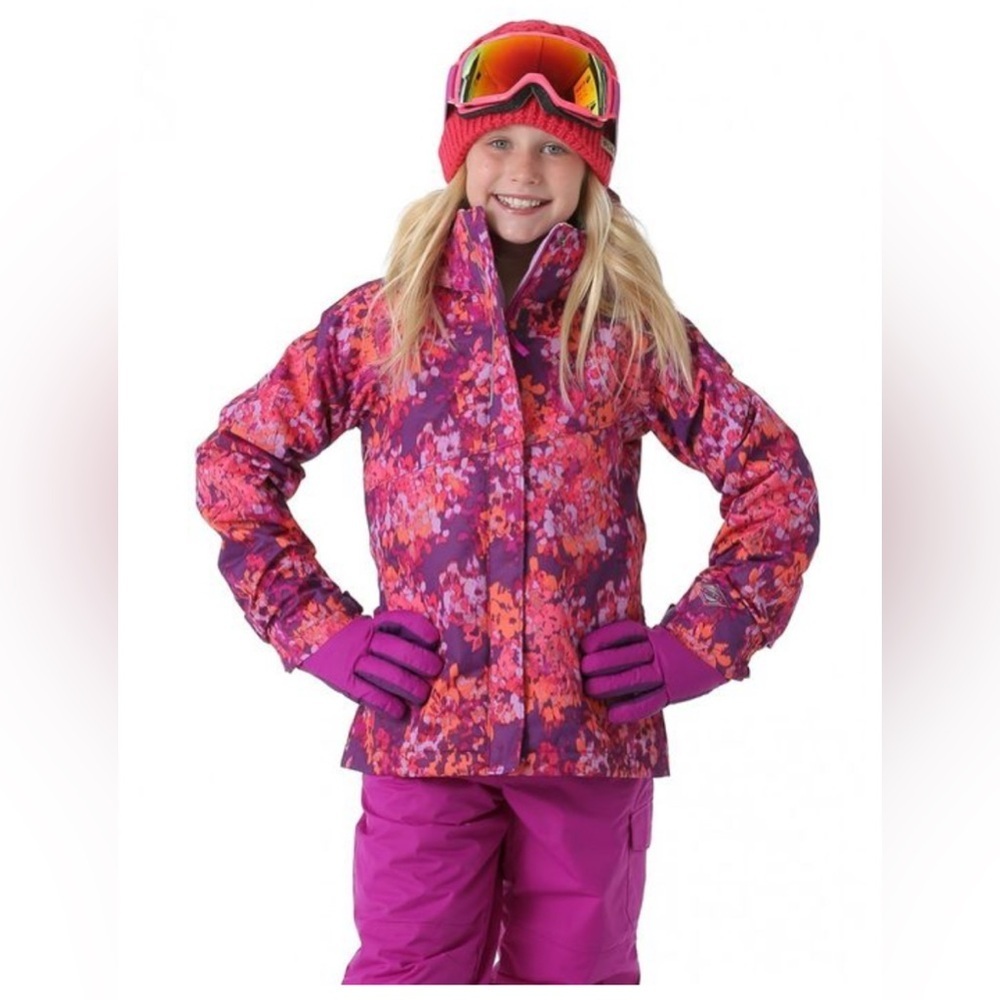 Columbia Kids Purple Floral Waterproof Coat with Pink & Orange Accents - Picture 1 of 14